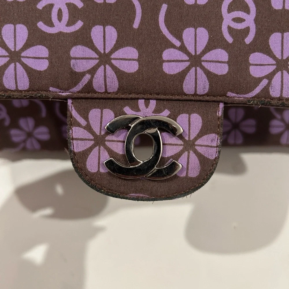 CHANEL Brown and Purple Floral CC Turnlock Crossbody Bag
